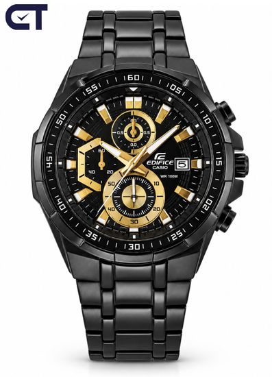 CASIO EFR-539BK-1AVUDF EDIFICE мужские наручные часы — крупный чёрный хронограф с IP-покрытием