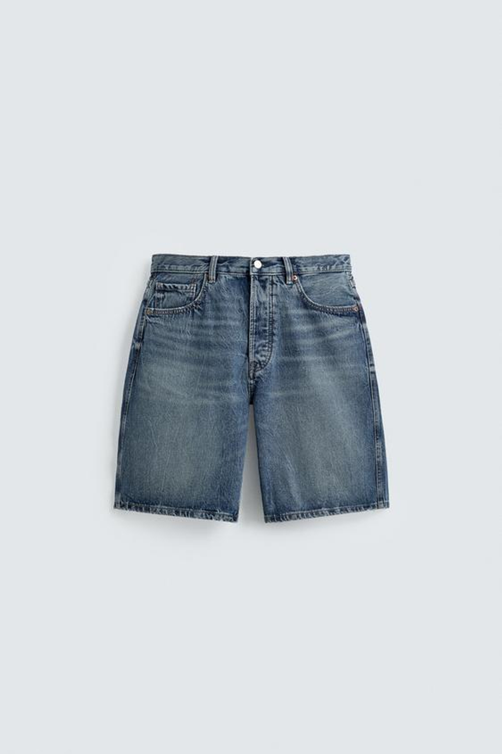 ZARA ДЖИНСОВЫЕ БЕРМУДЫ STRAIGHT FIT, СИНИЙ