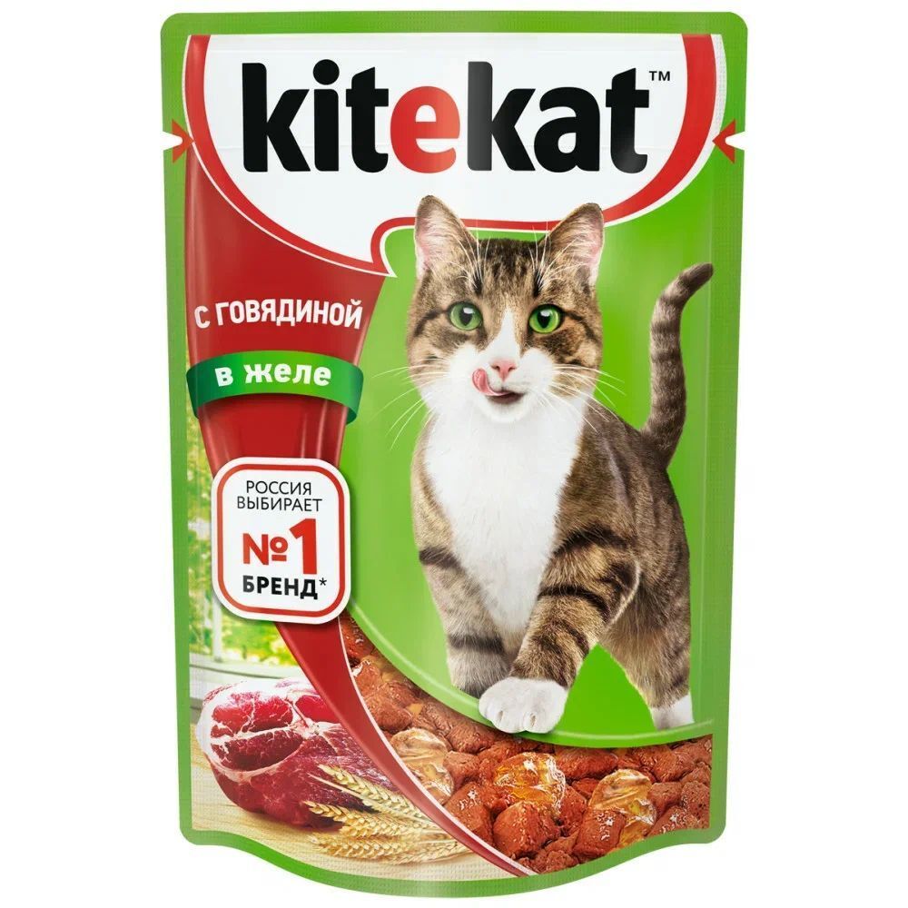 Влажный корм Kitekat для кошек с говядиной в желе 85 г Влажный корм Kitekat для кошек с говядиной в желе 85 г