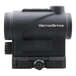 Коллиматор Vector Optics Centurion 1x20, точка 3 МOA красная - вид сбоку, логотип на корпусе и крепление