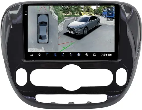Магнитола для KIA Soul 2 2014-2019 (климат, рамка глянцевая) - Teyes CC3-2K-360 на Android 10, Быстрая, 2K QLED, CarPlay, 4G SIM-слот, 4 камеры в комплекте