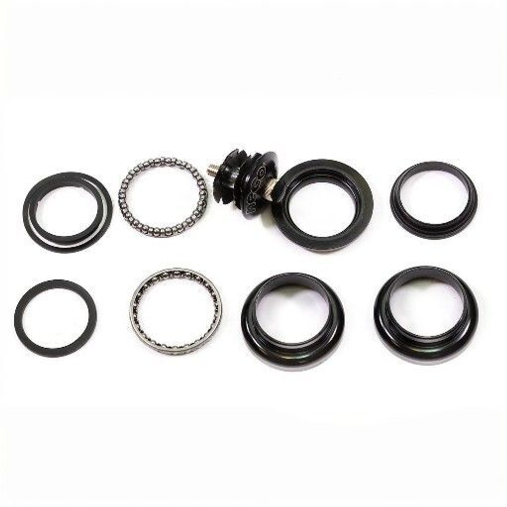 Рулевая колонка NECO, 1-1/8", б/резьбовая, п/интегрированная, EC 34/28,6  EC 34/30, подшип. 5/32"x22- 2шт, с якорем, высота 25 мм, черн.
