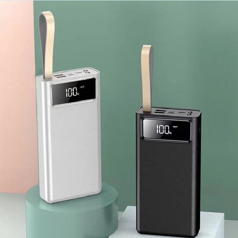 Power Bank внешний аккумулятор 40000 mAh с быстрой зарядкой и фонариком, белый