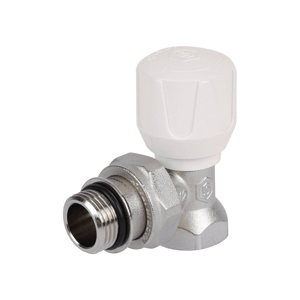 Вентиль ручной регулировки угловой STOUT - 1/2" (ВР/НР-американка, PN10, Tmax 120°C, с дополнительным уплотнением)