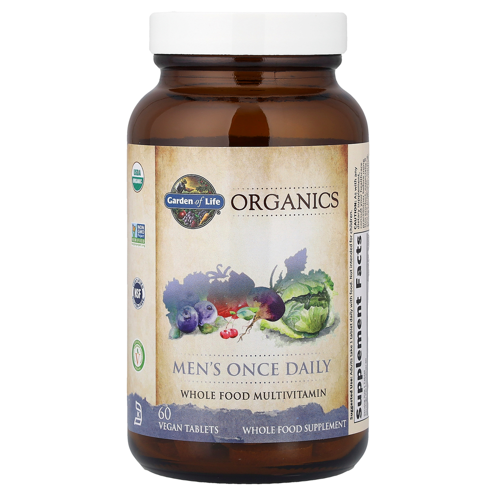 Garden of Life, Organics, мультивитамины для мужчин, одна таблетка в день, 60 веганских таблеток