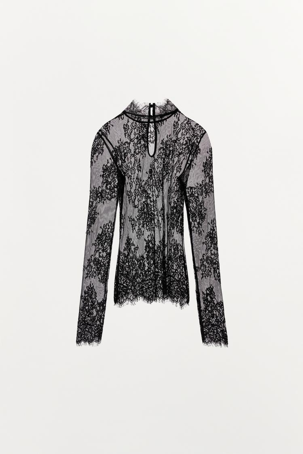 ZARA ТОП С ДЛИННЫМИ РУКАВАМИ И КРУЖЕВОМ, ЧЕРНЫЙ