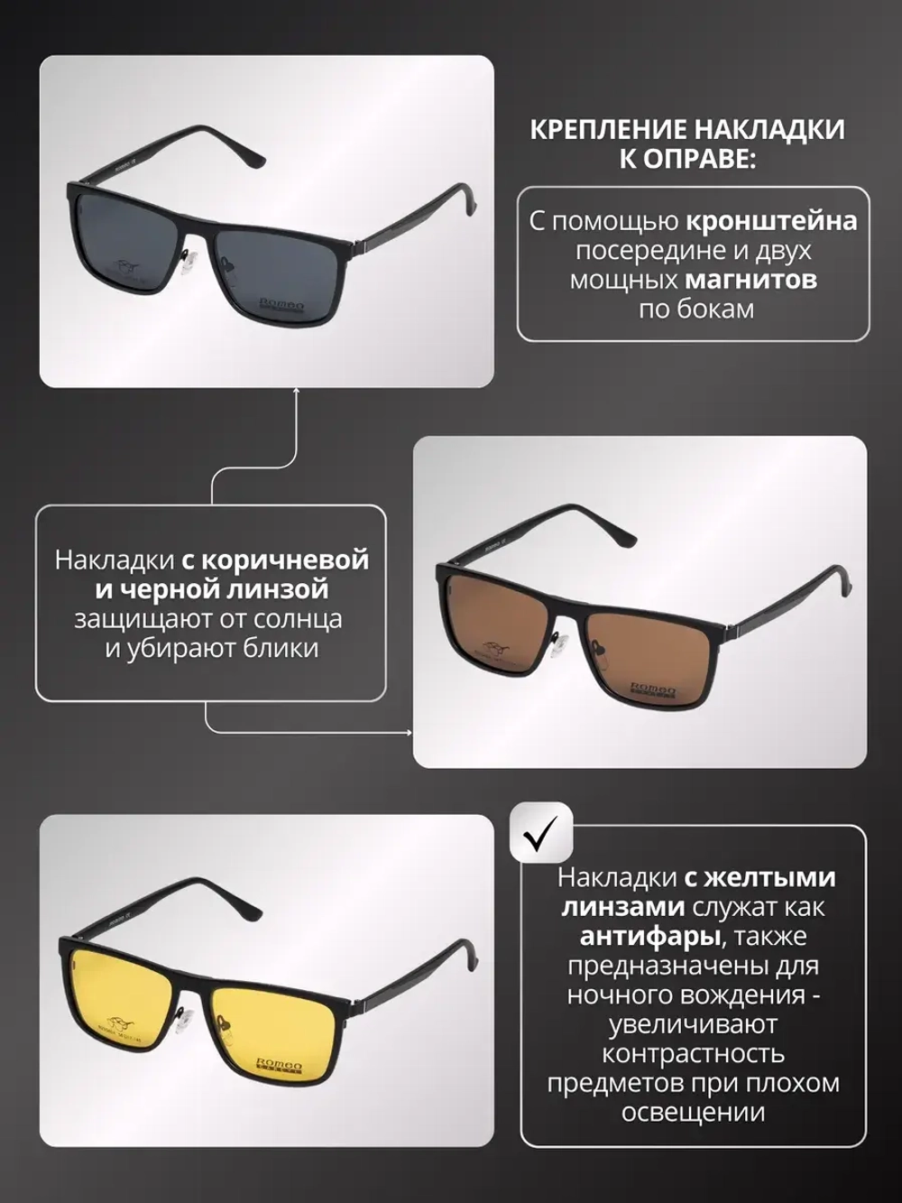 Оправа для очков с магнитными накладками 4в1