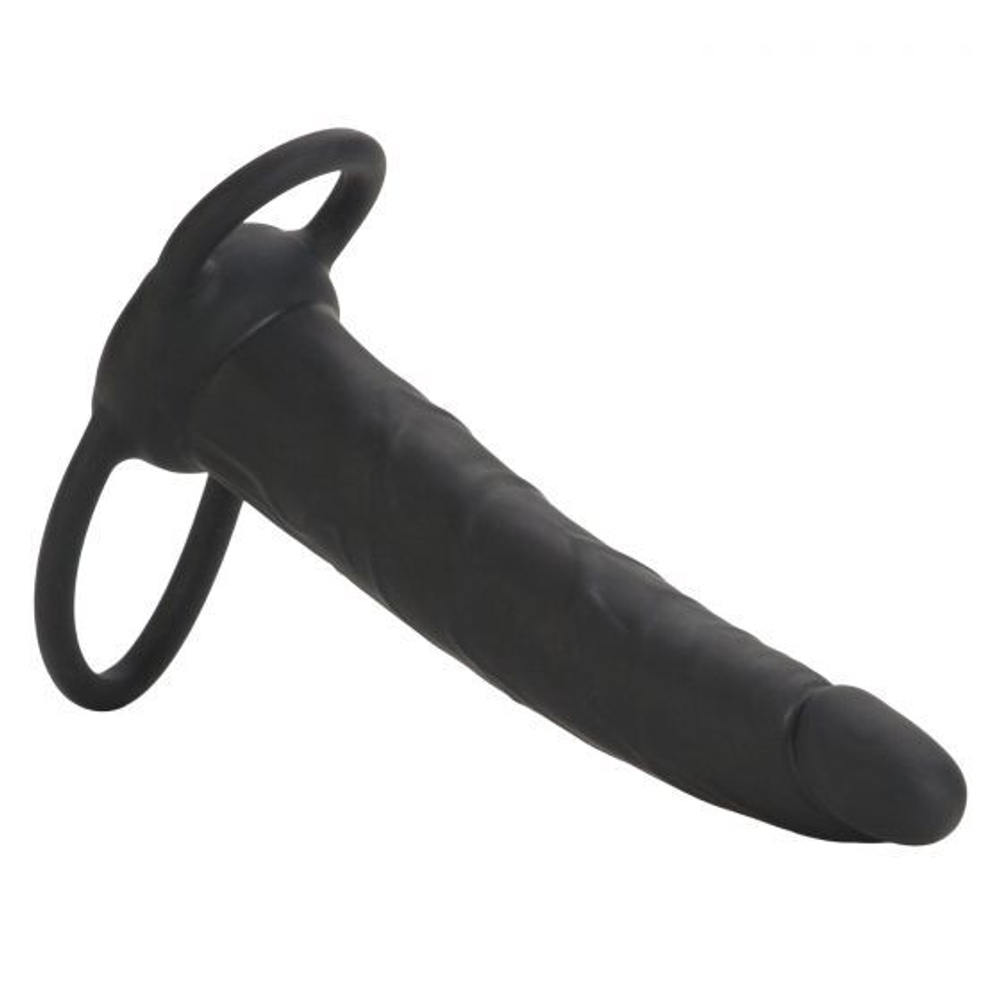 Чёрная насадка на фаллос для двойного проникновения Silicone Double Rider - 14 см. (Цвет: черный)