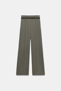 ZARA БРЮКИ С ДВОЙНЫМ ПОЯСОМ — ZW COLLECTION, СЕРЫЙ/НЕЖНО-КОРИЧНЕВЫЙ