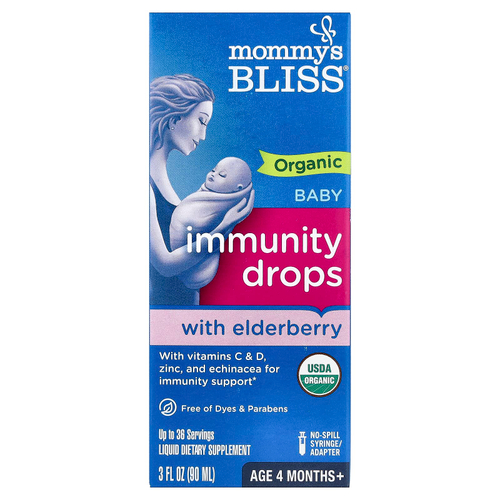 Mommy's Bliss, органические капли для иммунитета с бузиной, для детей от 4 месяцев, 90 мл (3 жидк. унции)