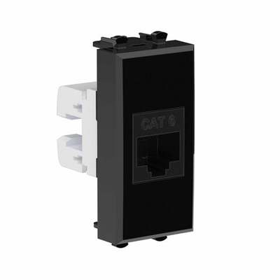Компьютерная розетка RJ-45 без шторки модульная, кат.6, "Avanti", "Черный квадрат", 1 модуль