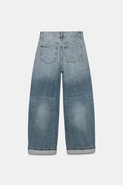 ZARA ДЖИНСЫ TRF BAGGY FOLDED СО СРЕДНЕЙ ПОСАДКОЙ, ГОЛУБОЙ