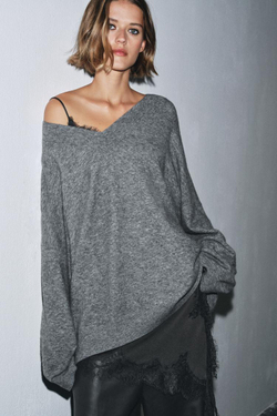 ZARA ШЕРСТЯНОЙ СВИТЕР ОВЕРСАЙЗ, СЕРЫЙ МЕЛАНЖ