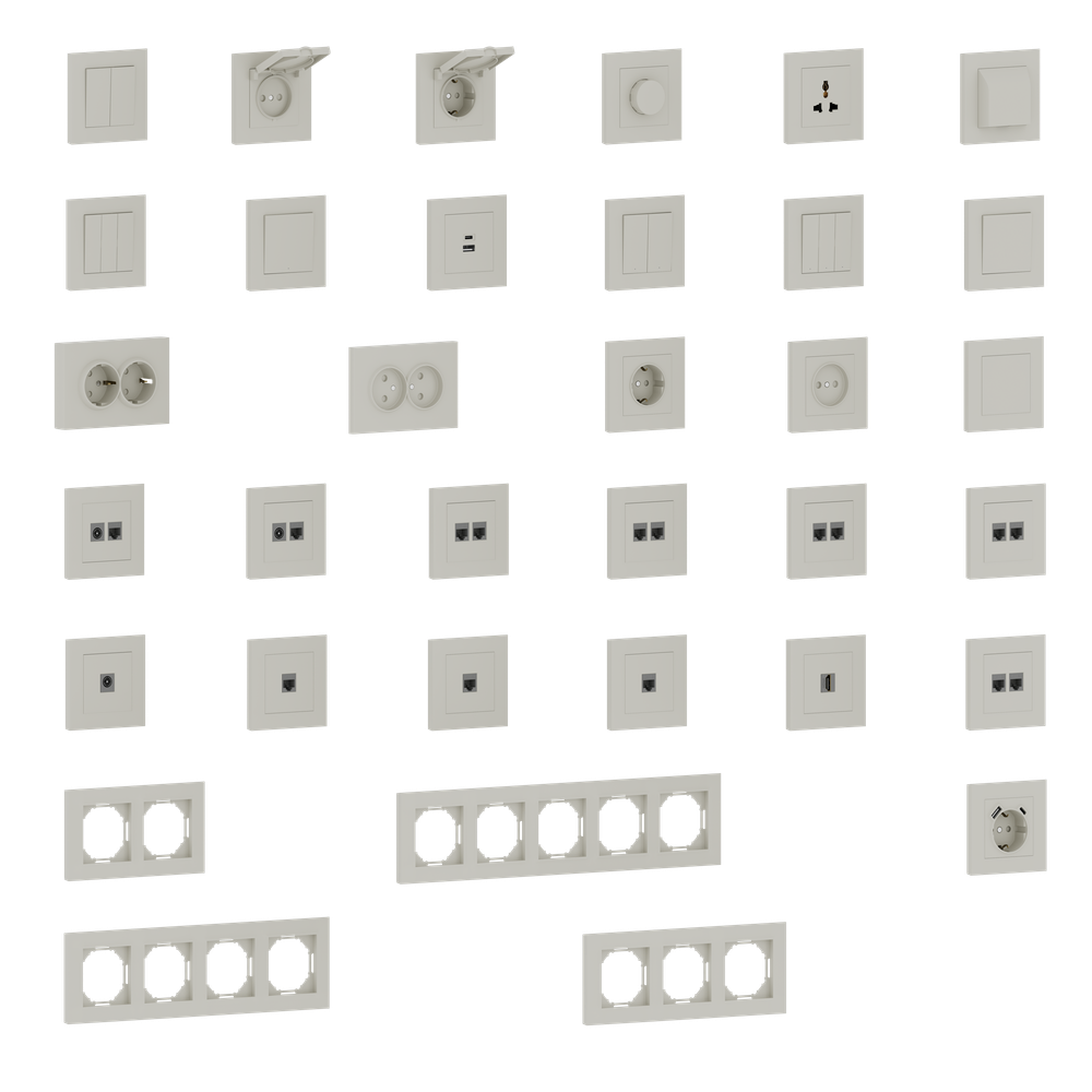 Накладка для розетки Schuko с зарядным устройством USB A+C, со шторками 16A 250В, матовый кашемир, серия A07