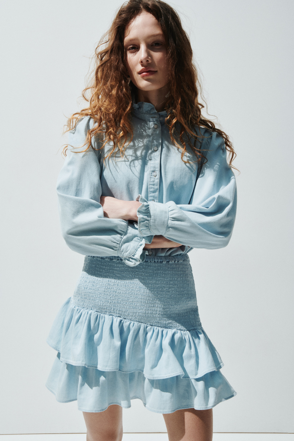 Джинсовая мини-юбка со сборками - H&M