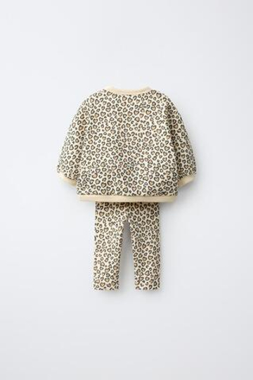 ZARA КОМПЛЕКТ ИЗ ТОЛСТОВКИ И ЛЕГИНСОВ С ПРИНТОМ ПОД ЛЕОПАРДА, СВЕТЛЫЙ ЖЕЛТО-КОРИЧНЕВЫЙ