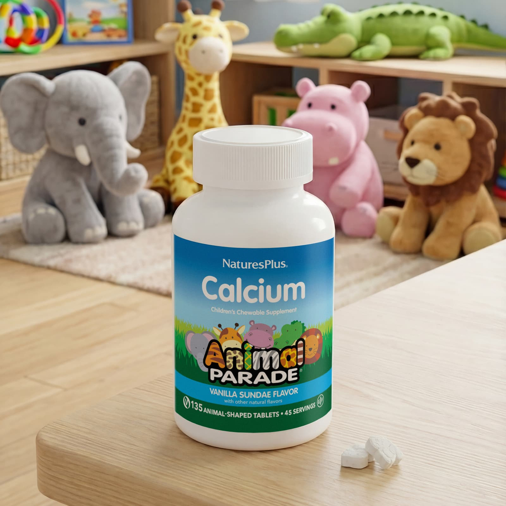 NaturesPlus, Animal Parade®, кальций, жевательная добавка для детей, со вкусом ванильного мороженого, 135 таблеток в форме животных