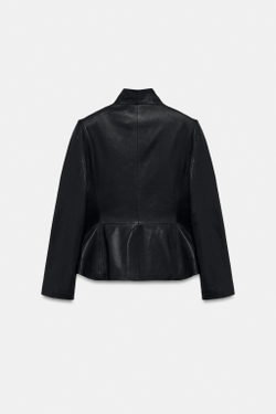 ZARA ДВУБОРТНЫЙ БЛЕЙЗЕР ИЗ 100% КОЖИ — ZW COLLECTION, ЧЕРНЫЙ