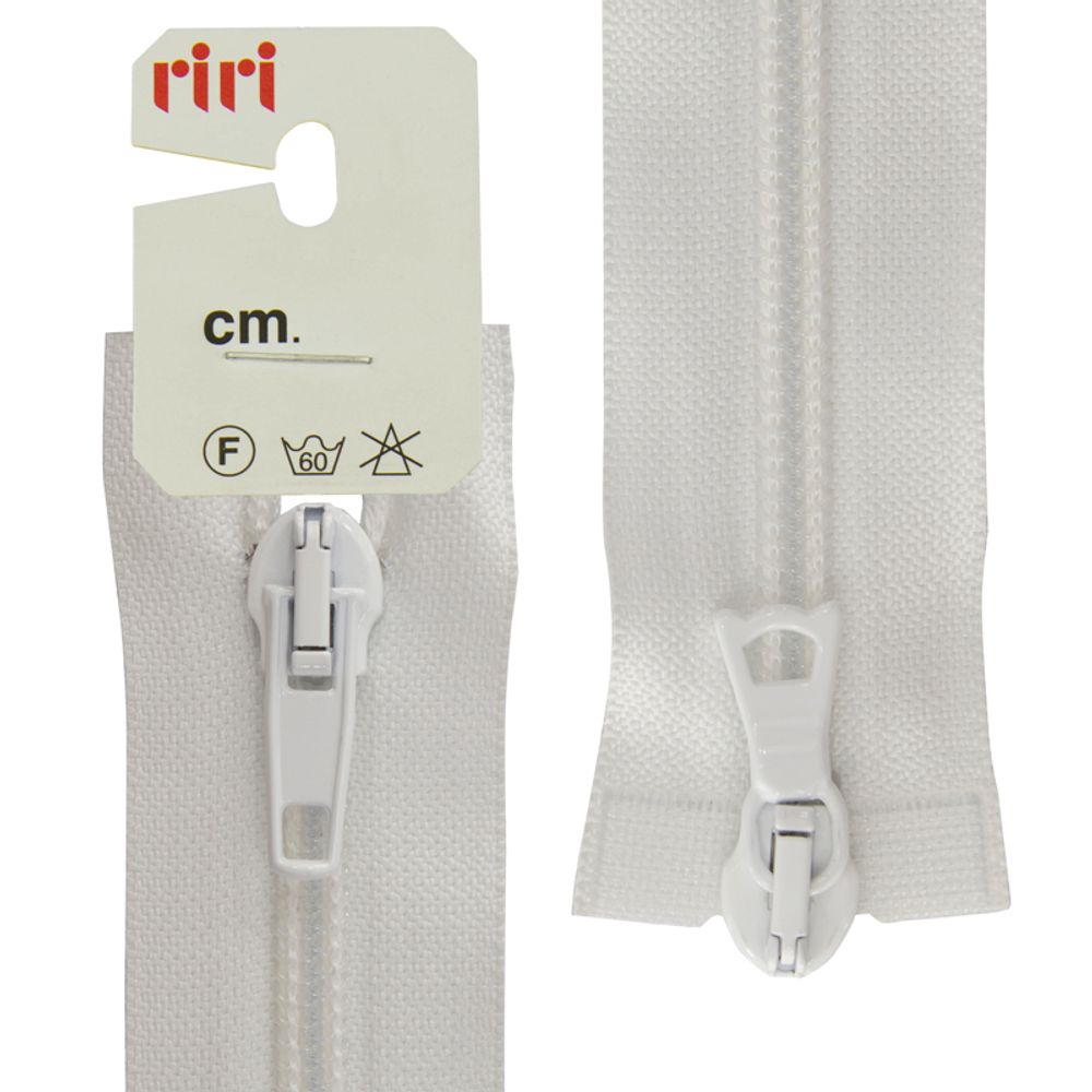 Молния спиральная (витая) RIRI Т6 (6 мм) 2 зам., разъем., 80 см, цв.2101, белый, 1 шт