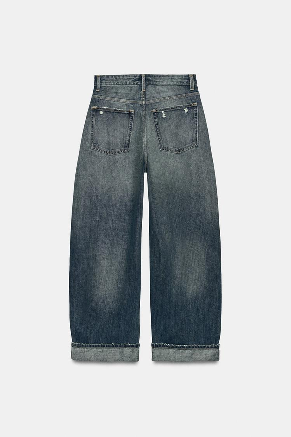 ZARA ДЖИНСЫ TRF BAGGY FOLDED СО СРЕДНЕЙ ПОСАДКОЙ, МОРСКОЙ СИНИЙ