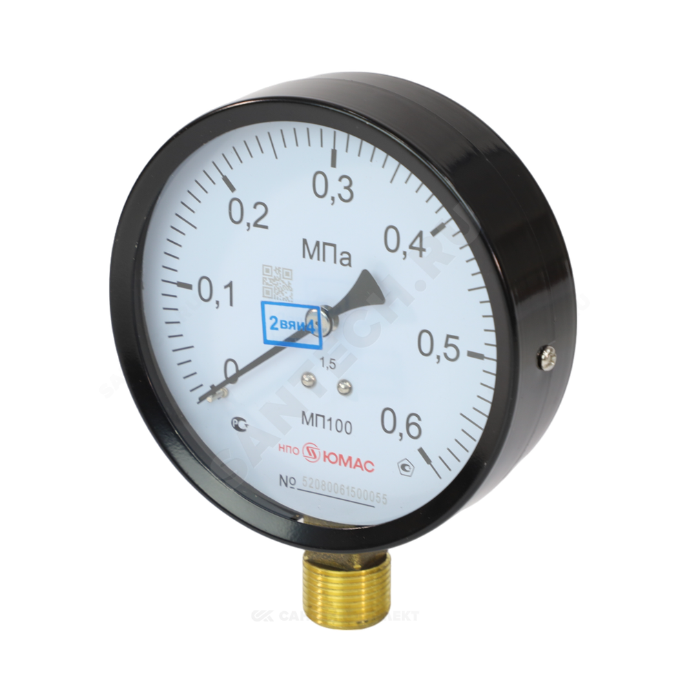 Манометр МП100 радиальный Дк100мм 0-1,6 МПа кл.1,5 G1/2" НПО ЮМАС