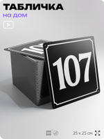 Адресная табличка с номером дома 107, на фасад и забор, черная, 25х25 см, Айдентика Технолоджи