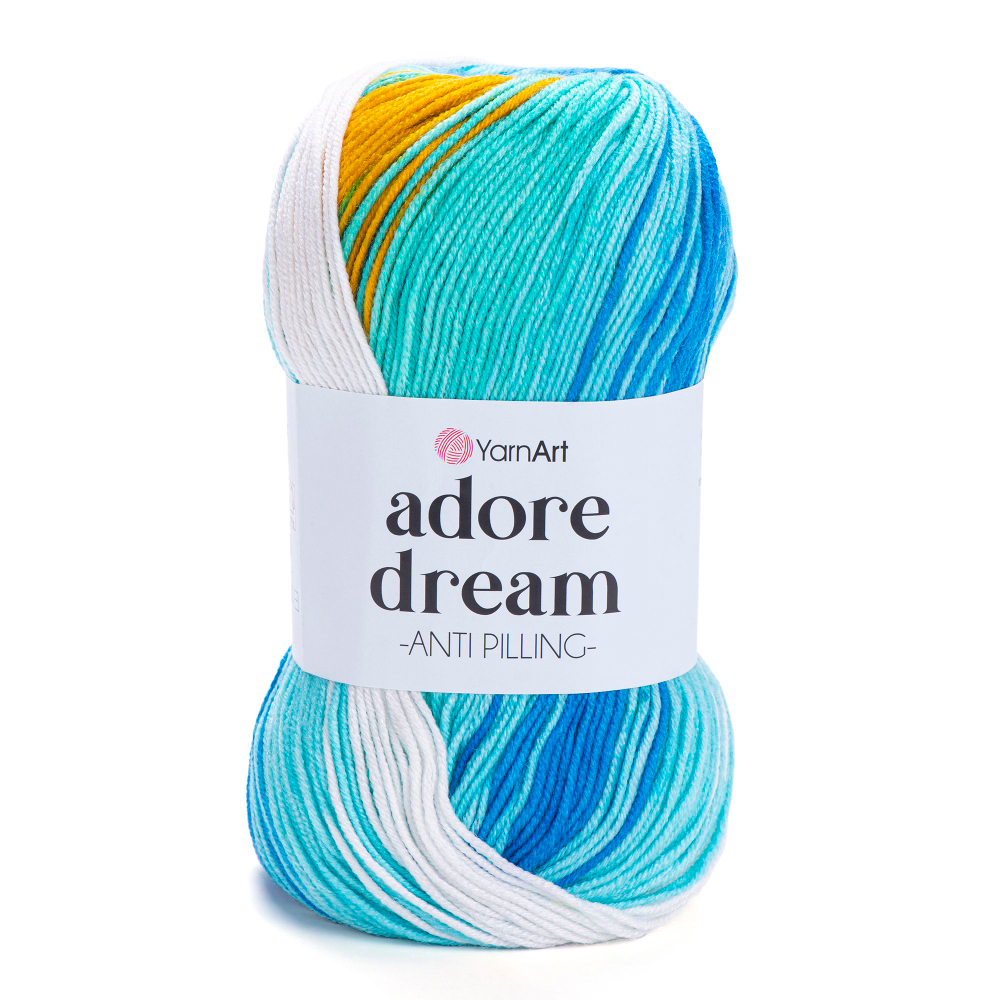 Адоре дрим (Adore dream) пряжа YarnArt 100%акрил антипилинг 5х100г/280м (1059 белый-желтый-бирюза-ярк.синий)