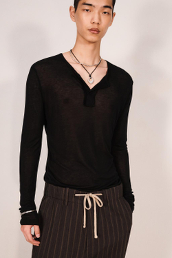 ZARA ФУТБОЛКА СВОБОДНОГО КРОЯ С НАГРУДНИКОМ HENLEY, ЧЕРНЫЙ