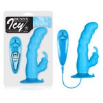 Голубой вибратор с клиторальным стимулятором BUNNY ICY - 18 см. (Цвет: голубой)