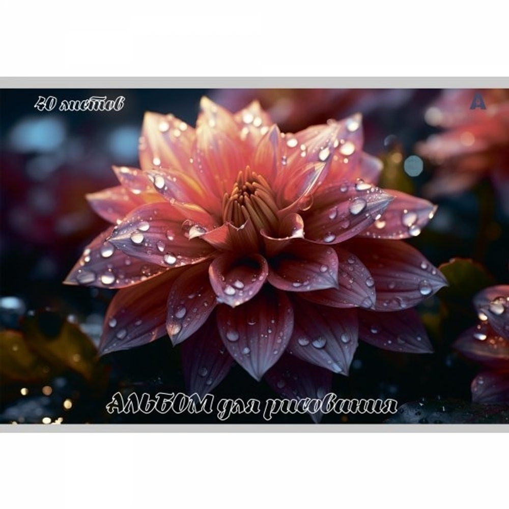Альбом для рисования 28,5 *19,0 см., 40л., Alingar, на скрепке, мелованный картон (стандарт), 100 г/м2, "Цветы", 4 дизайна в пленке т/у