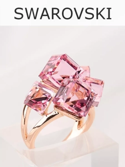 Кольцо коктейльное Мираж с розовыми кубиками Swarovski