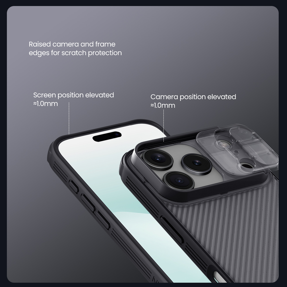 Чехол тонированный прозрачный на iPhone 17 Pro, серия CamShield Pro от Nillkin (с двойной защитной шторкой для камеры)