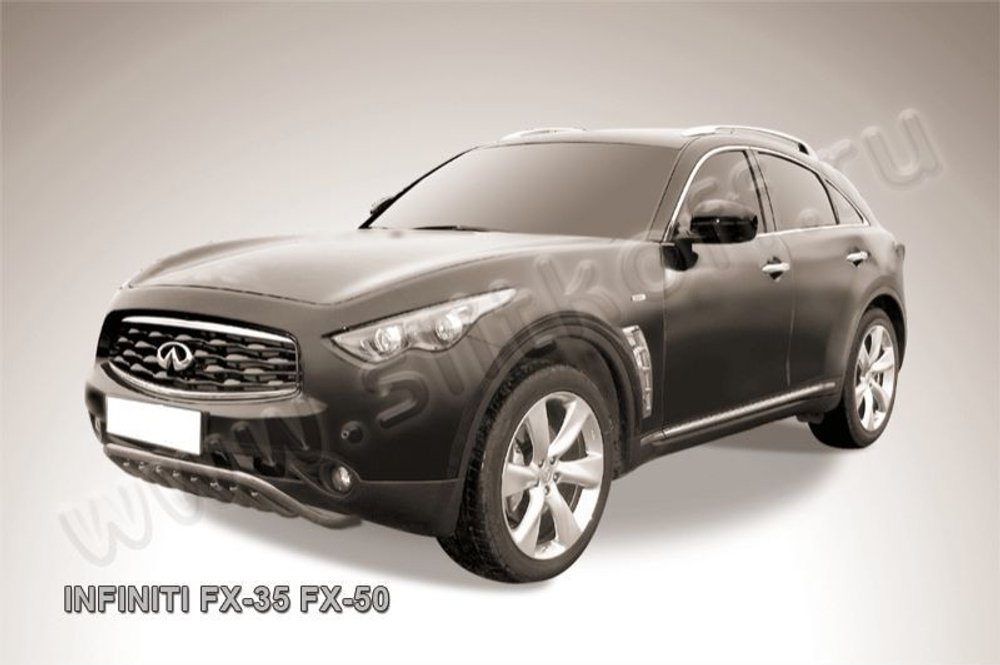 Защита переднего бампера (нержавейка) Infiniti FX-35 FX-50 (2008-2012) d57 с защитой картера (черный)