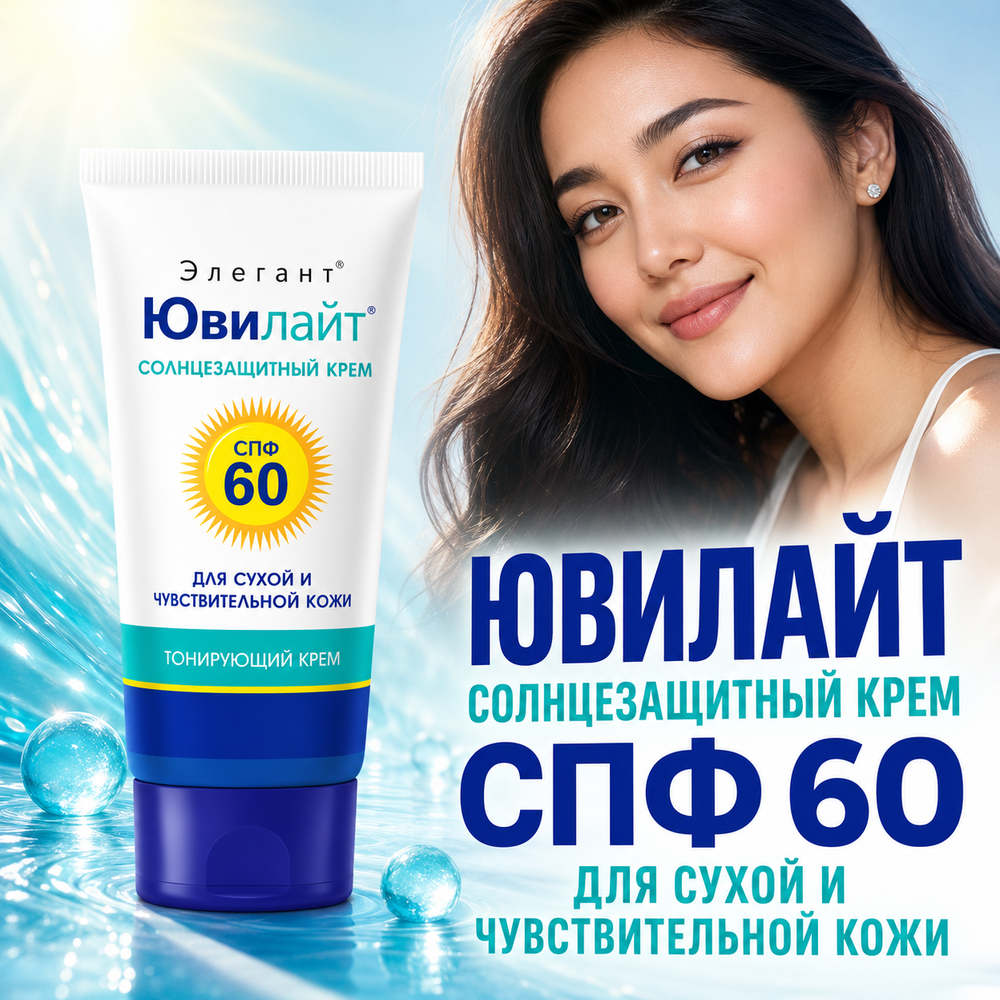 Солнцезащитный тональный крем ЮВИЛАЙТ СПФ 60 для сухой и чувствительной кожи