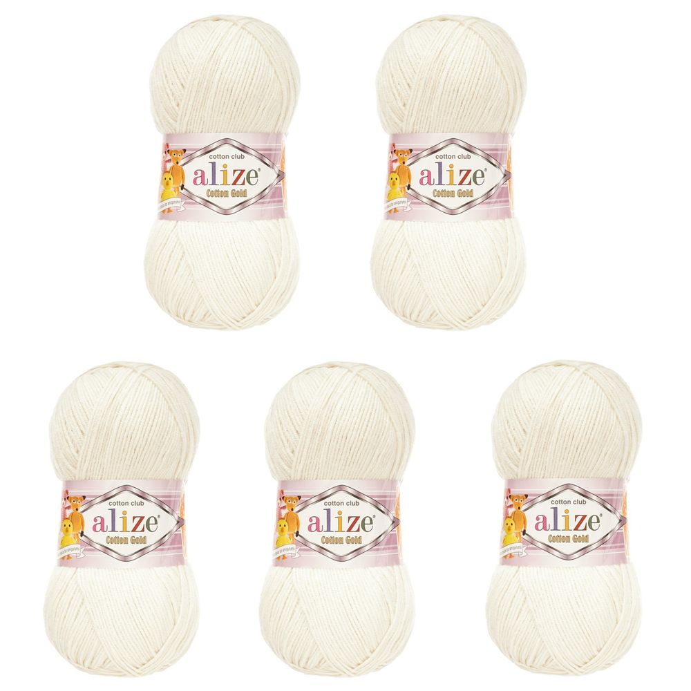 Пряжа Alize (Ализе) Cotton Gold / уп.5 мот. по 100 г, 330м, 062 молочный A