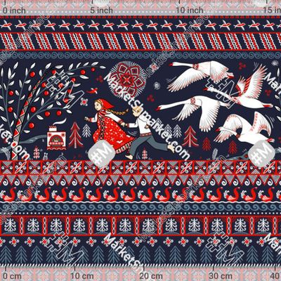 Гуси-лебеди в стиле мезенской росписи by Irina Skaska 233 DPI