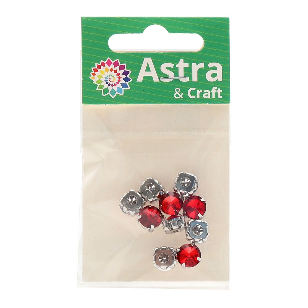 Хрустальные стразы в цапах круглой формы, красный 8 мм, 10 шт. Astra&Craft, РЦ008НН8