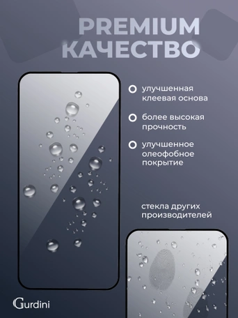 Стекло противоударное iPhone 16 6.1" Gurdini 3D Premium Glass черное