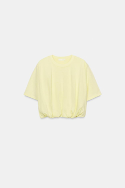 ZARA УКОРОЧЕННАЯ ФУТБОЛКА С ОБЪЕМНЫМ НИЗОМ, СВЕТЛО-ЖЕЛТЫЙ
