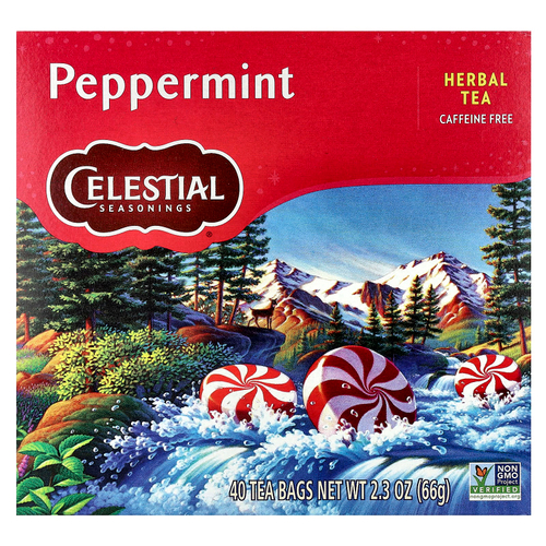 Celestial Seasonings, травяной чай, перечная мята, без кофеина, 40 чайных пакетиков, 66 г (2,3 унции)