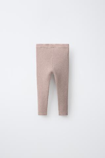 ZARA ТРИКОТАЖНЫЕ ЛЕГИНСЫ В РУБЧИК, ПЕСОЧНЫЙ МЕЛАНЖ