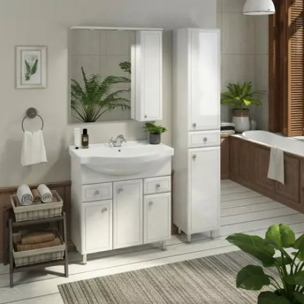 Тумба-умывальник Comforty Сочи-80 белый глянец с раковиной Эльбрус 80