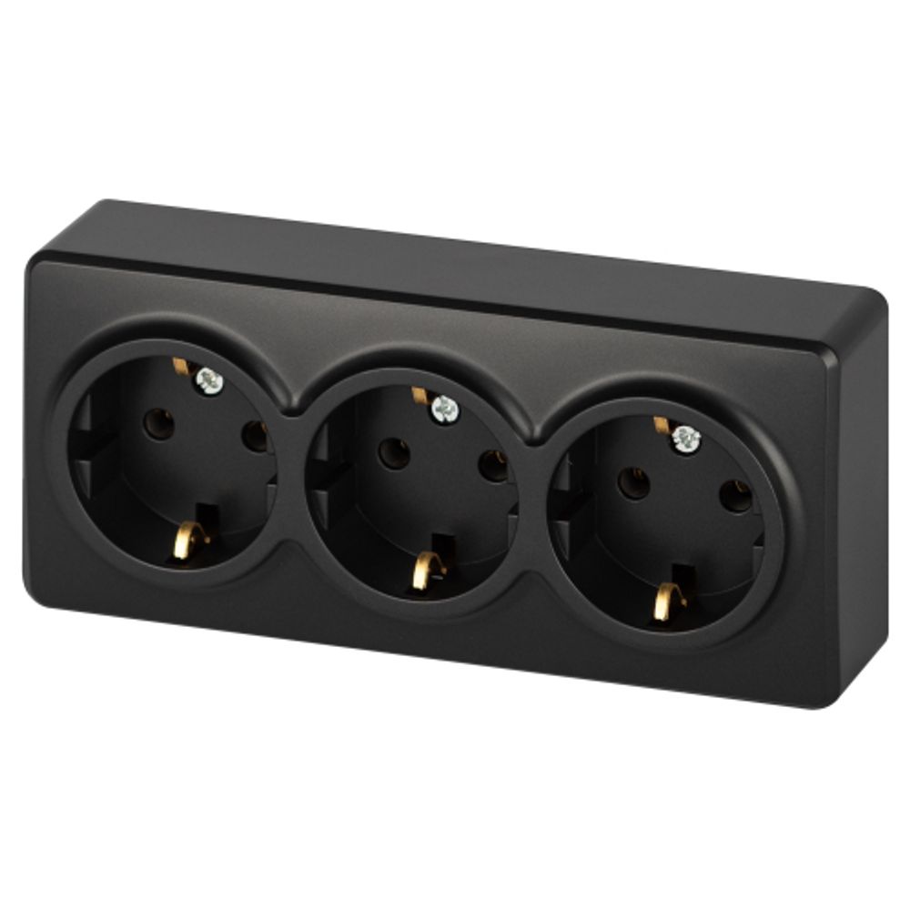 Розетка ЭРА Эксперт 11-2208-05 тройная с заземлением 3х2P+E Schuko IP20 16A-250В ОУ антрацит | Эра Эксперт