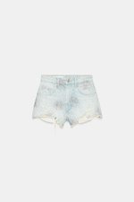 ДЖИНСОВЫЕ ШОРТЫ С ВЫСОКОЙ ПОСАДКОЙ, РАЗРЕЗАМИ И БЛЕСКОМ — ZARA