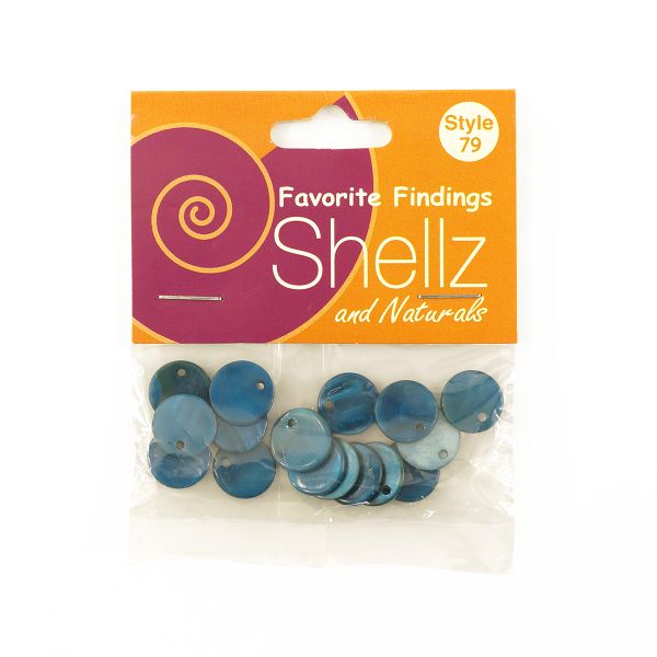 Пуговицы на ножке, ракушка, Shellz & Natural Round River Shell Dangles 13 мм, голубой, 16 шт, Blumenthal Lansing