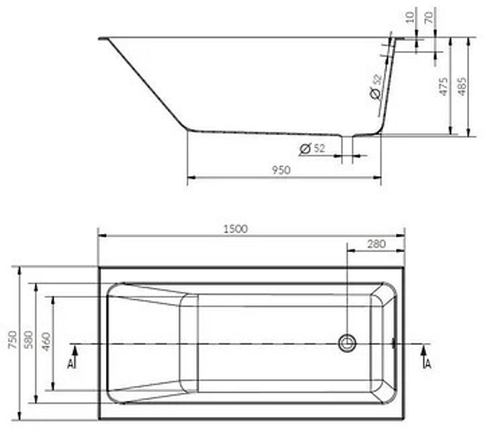 Ванна прямоугольная CREA 150x75 белый