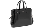 PRADA Saffiano Shiny Leather Briefcase, Handbag Men"s Black