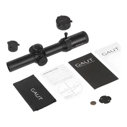 Прицел Gaut Obsidian 1-8x24, сетка 39, 1/2 МОА - комплект поставки, инструкция и аксессуары
