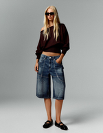 Женские удлиненные джинсовые шорты с карманами - BERSHKA