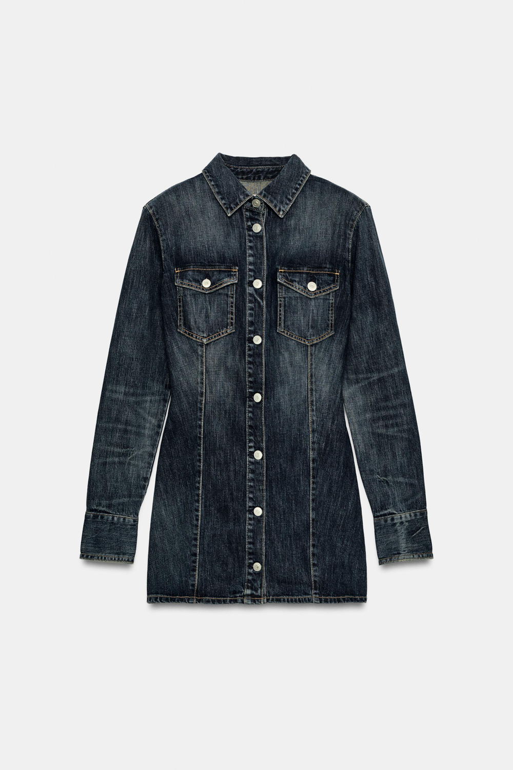 ZARA ДЖИНСОВОЕ МИНИ-ПЛАТЬЕ TRF С НАКЛАДКАМИ НА ПЛЕЧАХ, МОРСКОЙ СИНИЙ